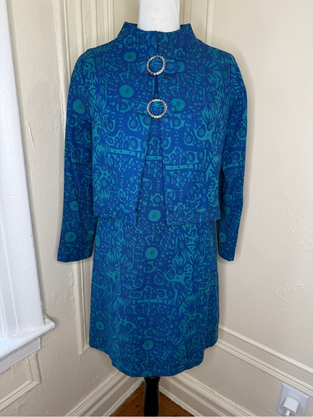 60s Jacquard Print Mod Eclectic Intricate Shift Dress with Matching Jacket